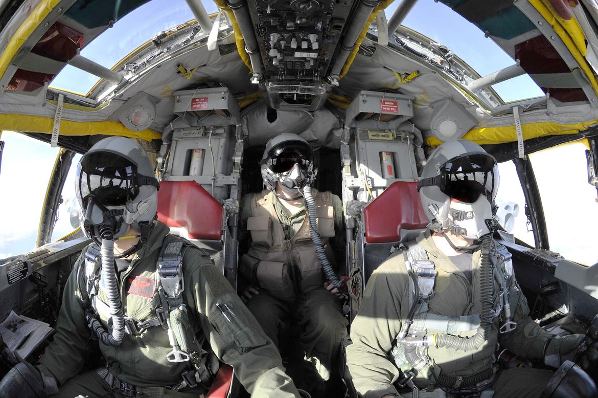 An aircrew flies a mission in a B-52H Stratofortress, April  2010, at Eielson AFB, Alaska.